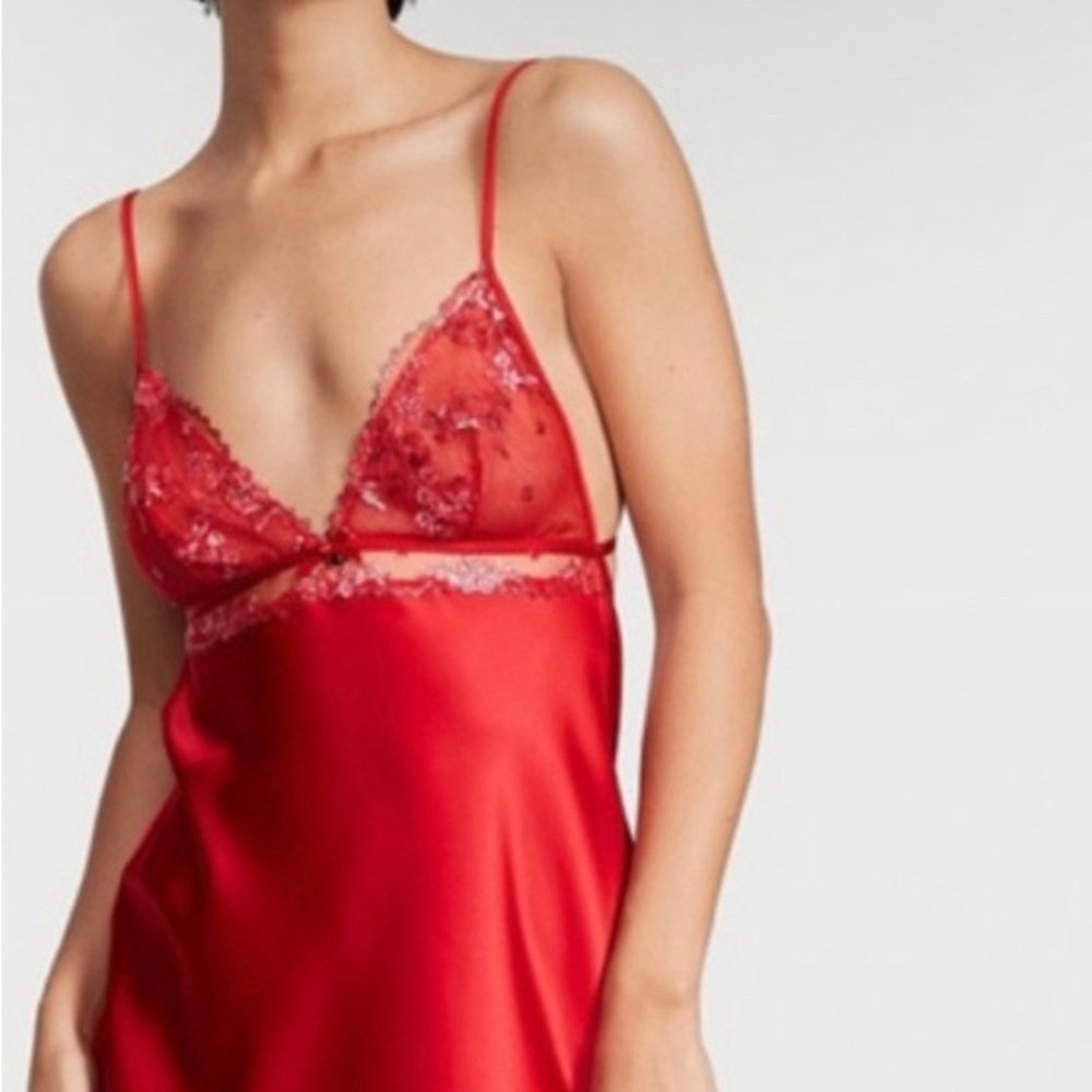 Red Floral Embroidery Slip Dress